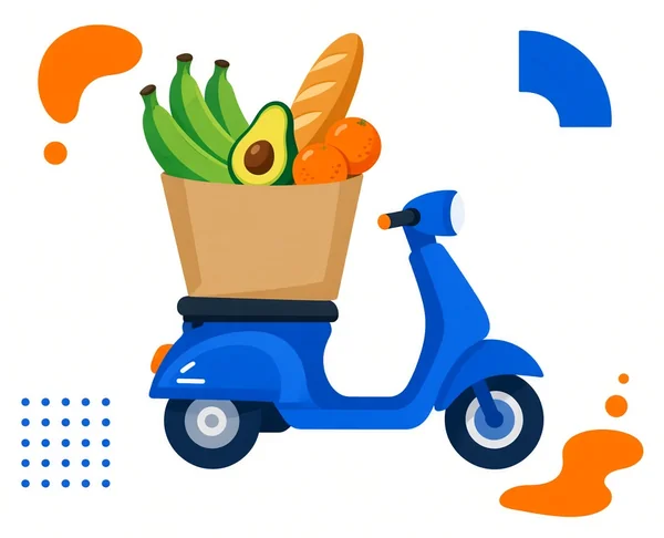 Ilustración de una moto con una bolsa de compras