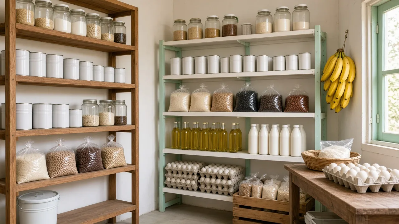 Estantes de un colmado con productos sin marca